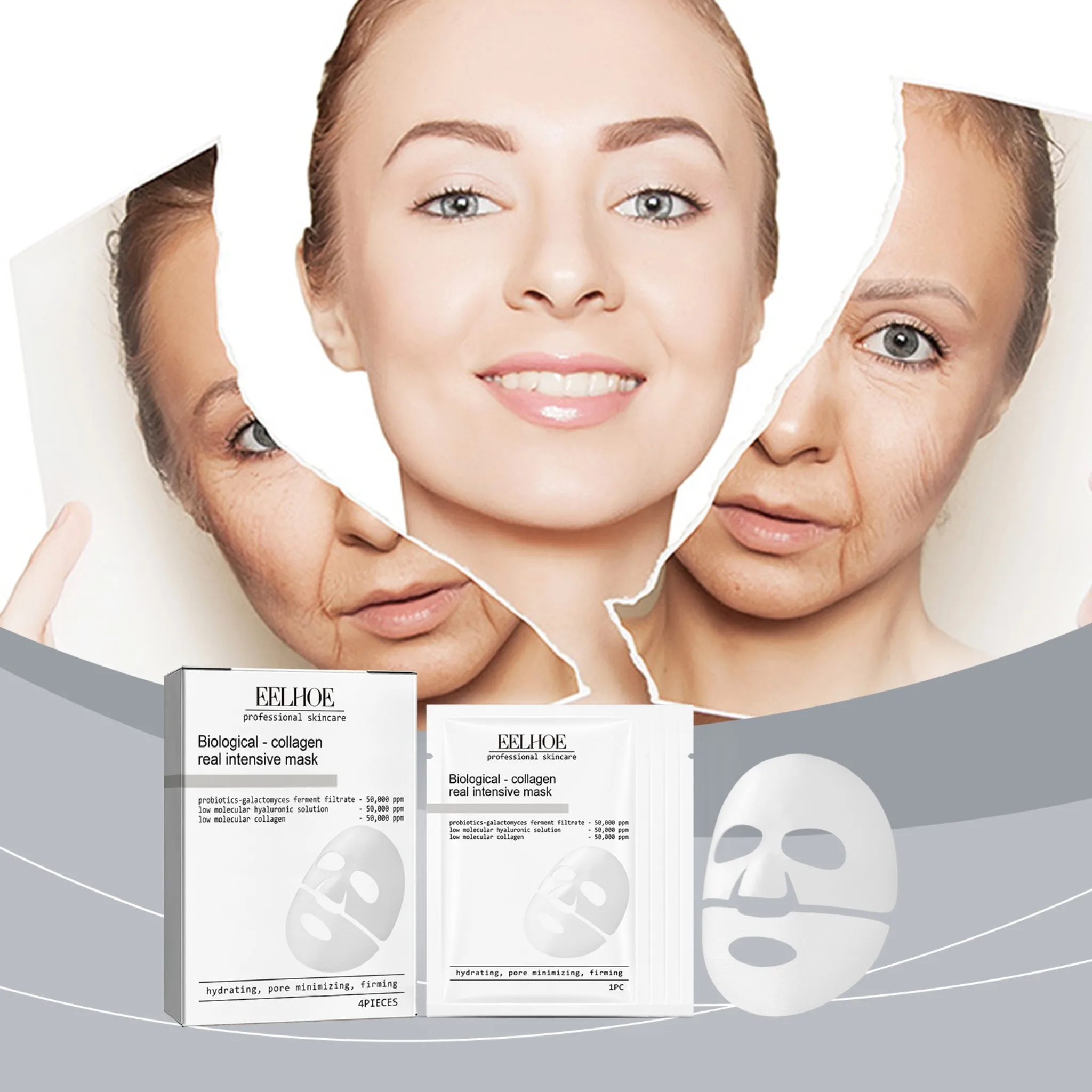Mascarilla Facial de Colágeno Hidratante, Reduce Poros, Atenúa Líneas Finas, Humectante, Refrescante, con Ácido Hialurónico, Mascarilla Coreana para el Cuidado de la Piel