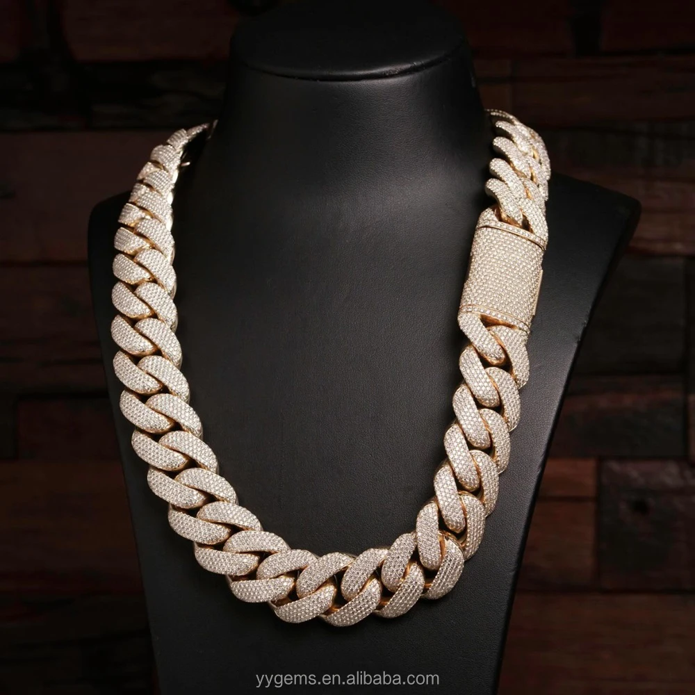 Luxury Rappers 25MM Heavy Iced Out Chain 925 Silver Set Moissanite White Gold Plated Cuban Link Chain Men's Hip Hop Miami Chain