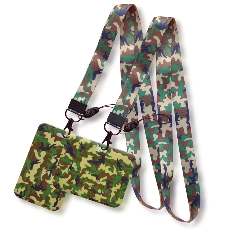 Fashion Men's Camouflage Card Case Lanyard ID Badge Holder Bus Card Cover Door Card Credit Card Holders Neck Strap