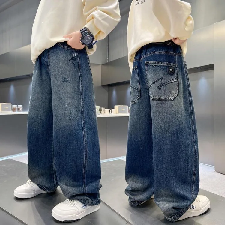 Boys Jeans 2026 New Arrival Spring Autumn Korean Fashion Curved Knife Harem Pants Teens Childen Baggy Daddy Trousers