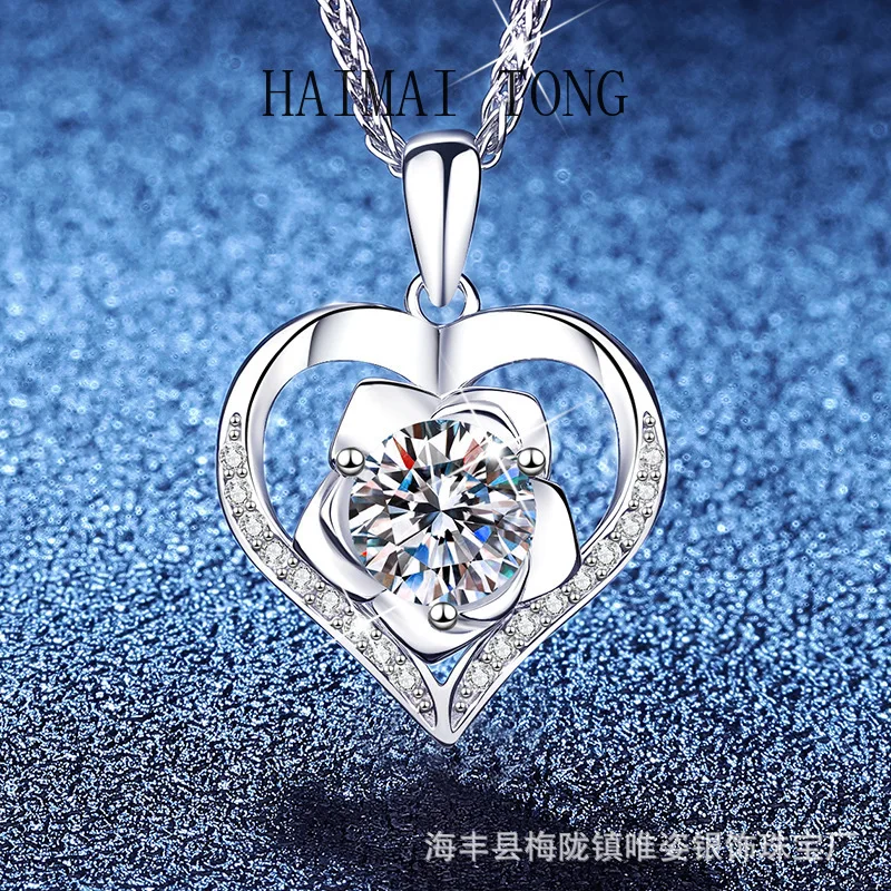 HAIMAITONG PT950 platino Amazon gran oferta Moissanite amor Rosa collar D Color 1 quilate Moissanite collar