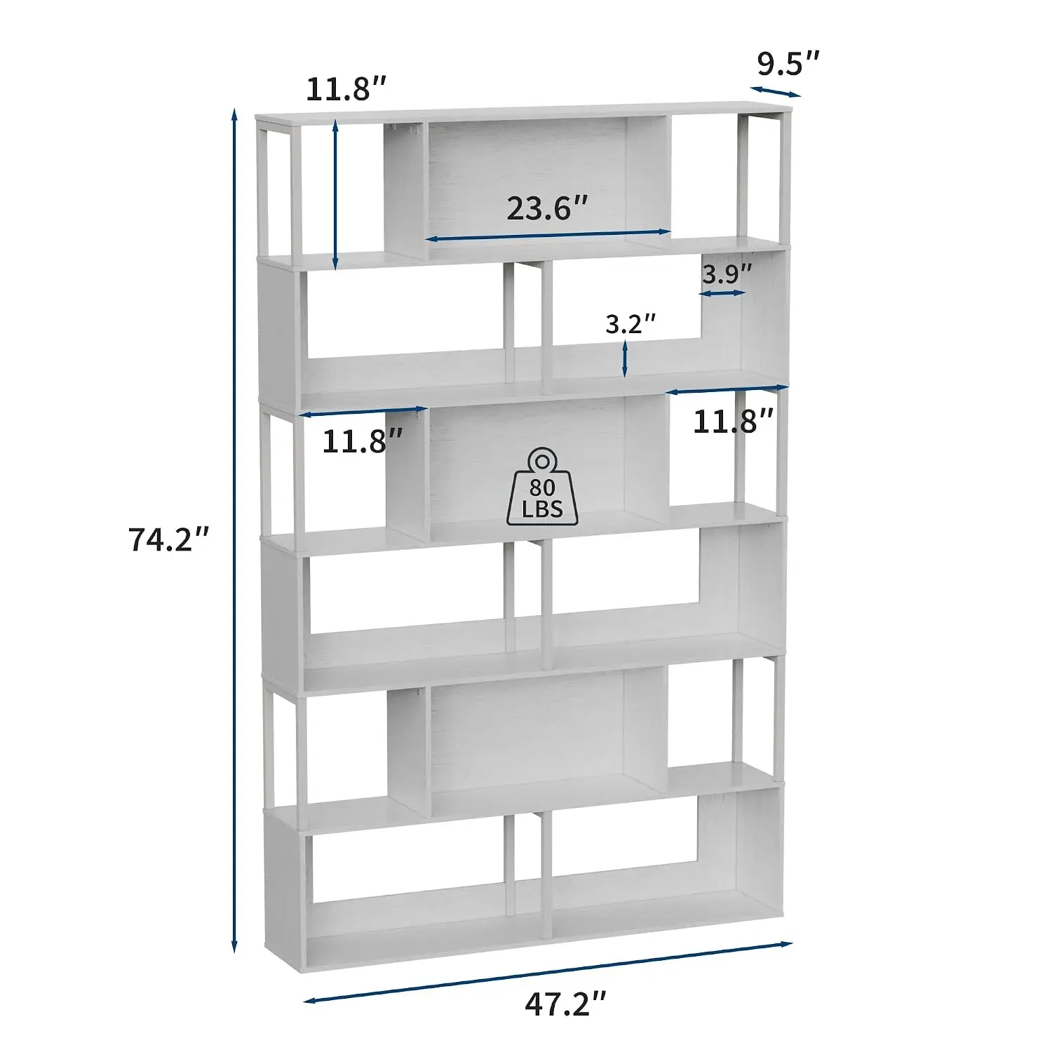6-Tier Geometric Bookshelf Modern Room Divider Display Shelf Anti-Tip Mid Century Living Room Storage, Customized