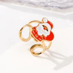 Fashion Stainless Steel Christmas Rings for Women Cartoon Santa Claus Christmas Tree Finger Ring Jewelry Girls Party Accessories