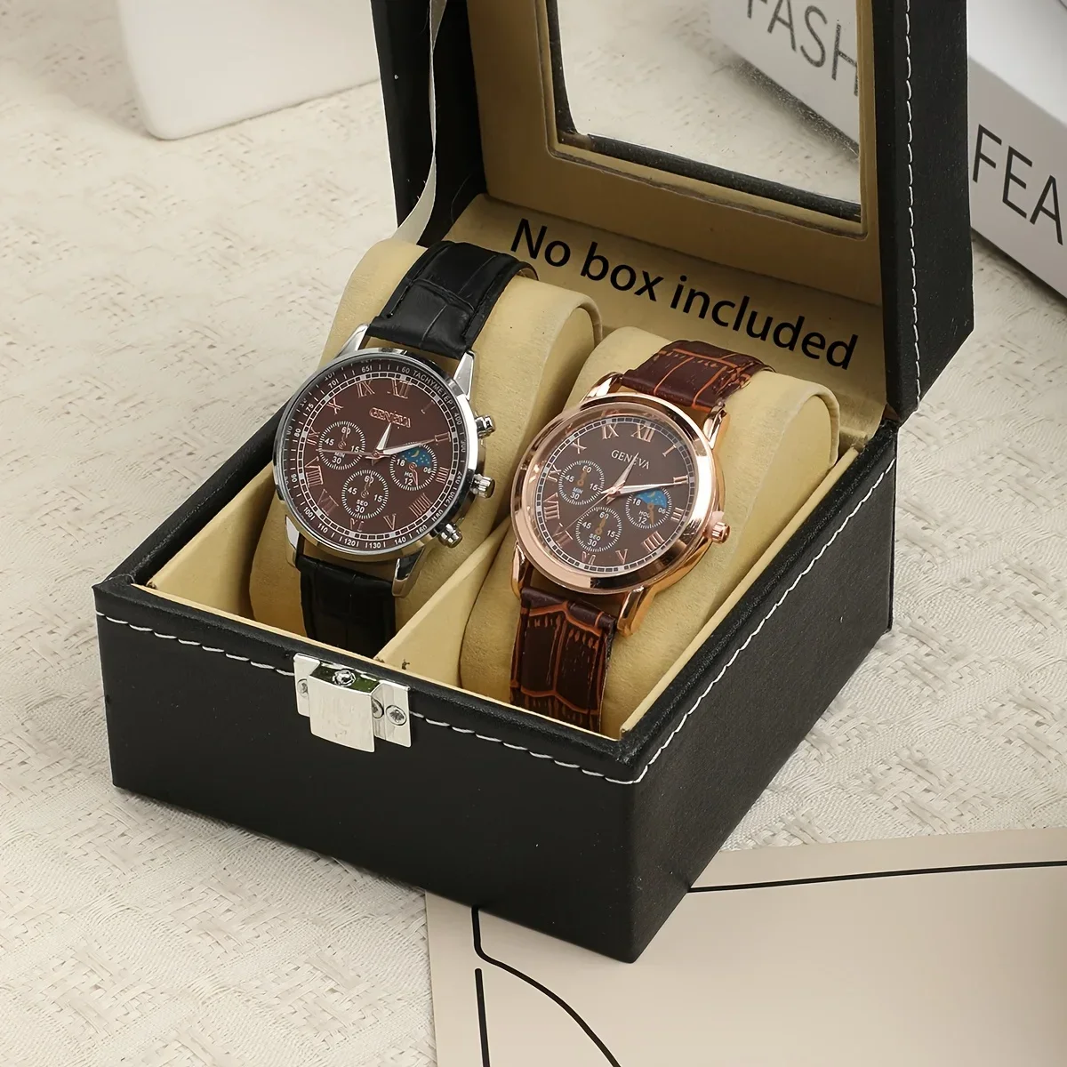 3pcs Fashion Business Three-Eye Roman Dial Bamboo Belt Quartz Watch