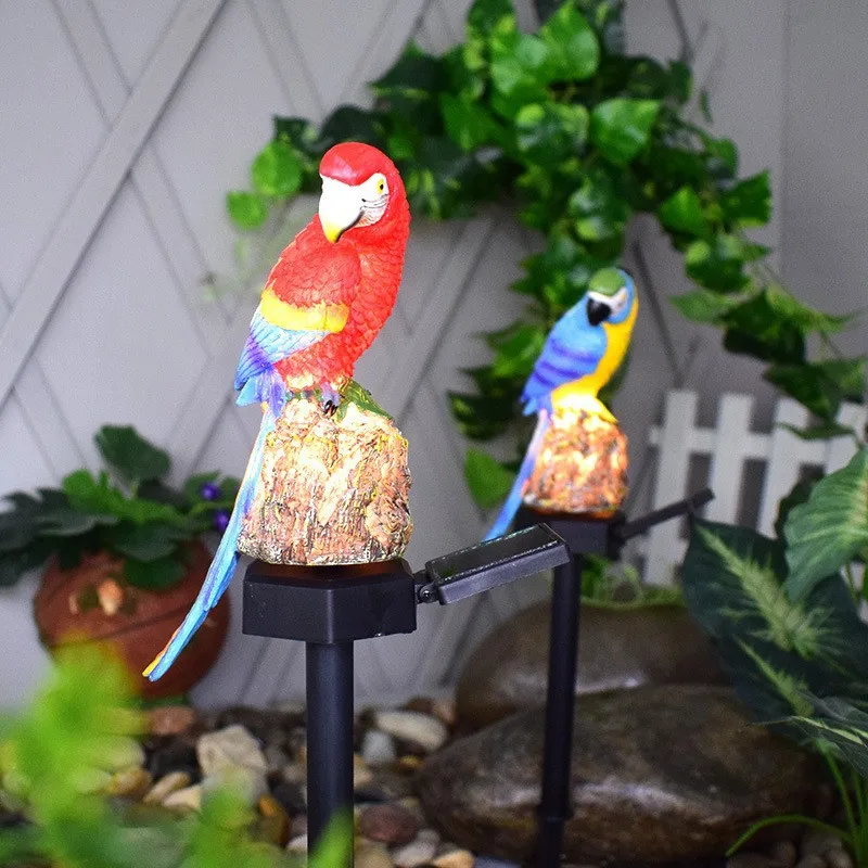 Parrot Light Ornament Cosplay Inserting Ground Landscape Resin Art Craft Garden Sculpture Halloween Decoration Accessory Prop