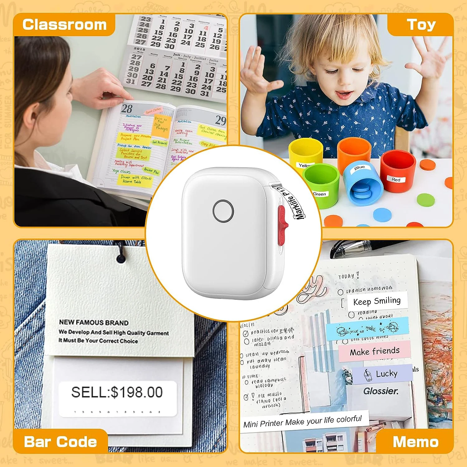 

Мини-переносной термопринтер D110 P12 Bluetooth Inkless Sticker Maker HD принтер тег ценник для кухни, школы, офиса