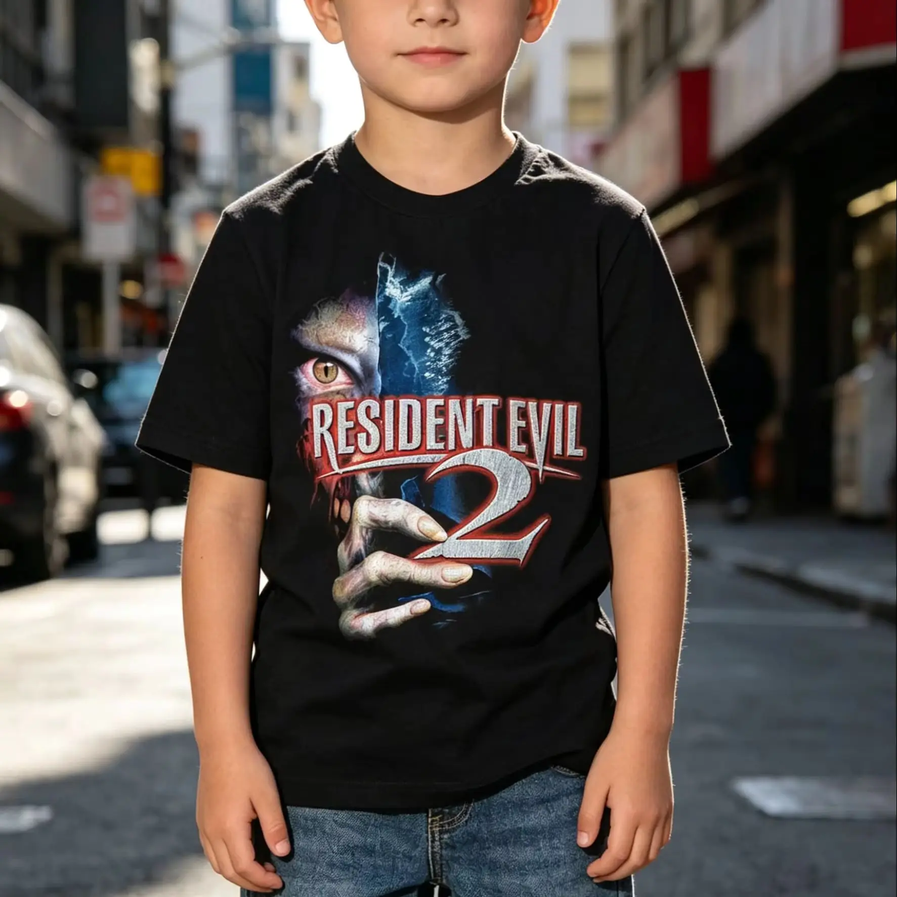 Resident Evil Leon S Kennedy Horror Game Men T Shirt Women Tee Boys Top Children Parent Child Cotton short sleeves kids Tshirt