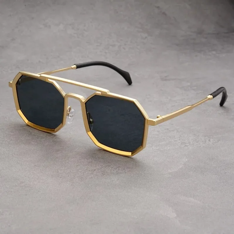 New Double Beam Metal Eyeglasses Large Frame Polygon Sunglasses Fashion Men Glasses Women Eyewear UV400 - view 3