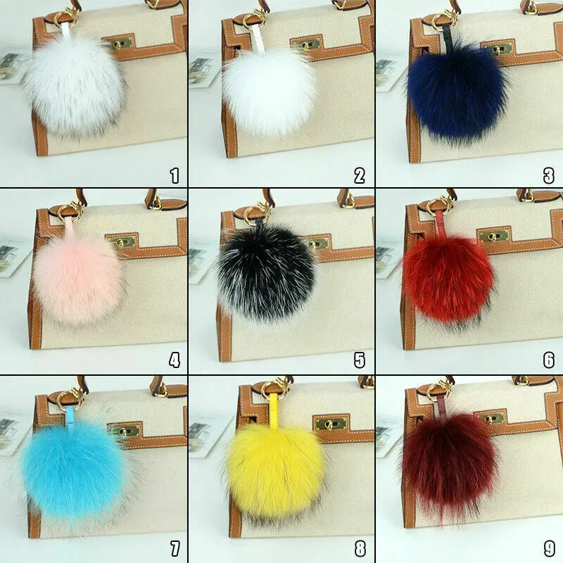 15cm Large Soft Real Raccoon Fur Ball Key Chains Fluffy Pompom Keychain Keyring Car Bag Accessory