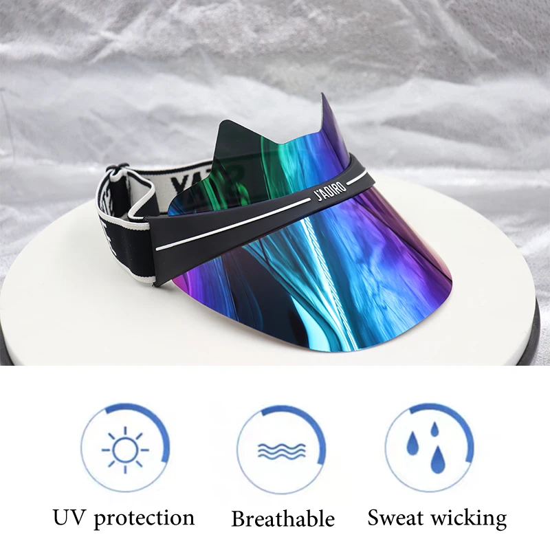 

Novelty Blue Color Solid Kitty Ear Outdoor Sport Vacation Cap UV Protection Bright for Woman Men Style Visor Casual Sun Hats