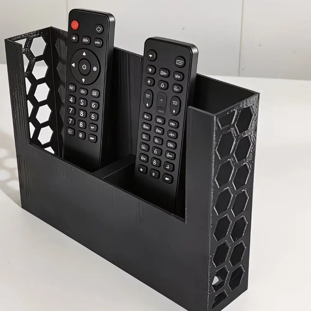3D Printed Remote Control Storage Box Honeycomb Design Multi-Slot Remote Control Organizer Black Color Honeycomb Storage Box