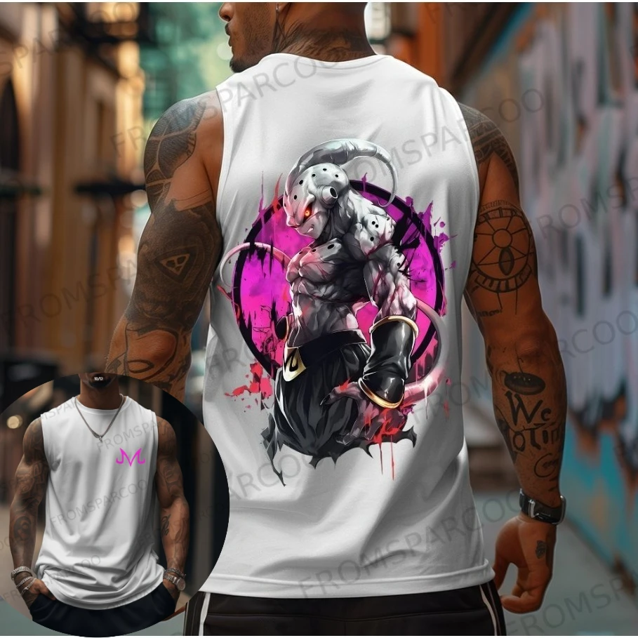 Chaleco sin mangas para hombre con estampado de espalda rosa de personajes de Anime Dragon Ball, ropa de verano 100% algodón puro