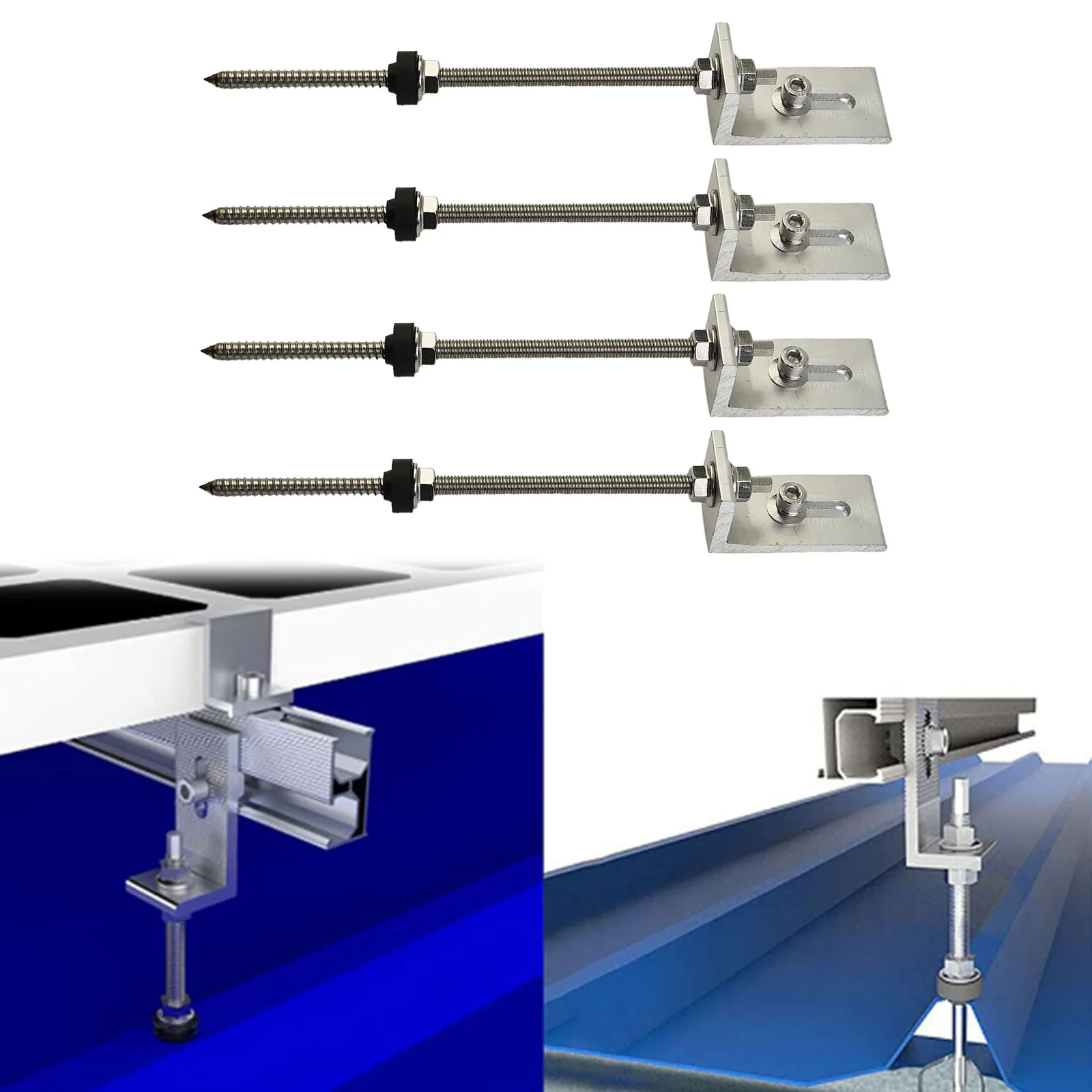 M10 Stainless Steel Pole Screw With L Adapter For Solar PV Panel Mounting On Trapezoidal Sheet Metal Roof Racking System