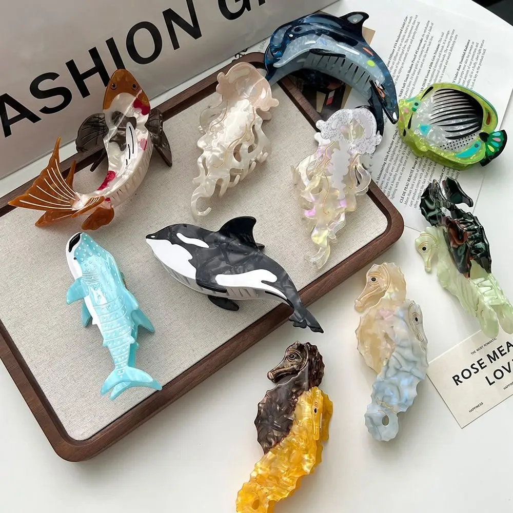 Acetic Acid Acetate Animal Hair Claw Dolphin Whale Sea Creature Hair Clip Ocean Series Headdress Large Shark Clip Female