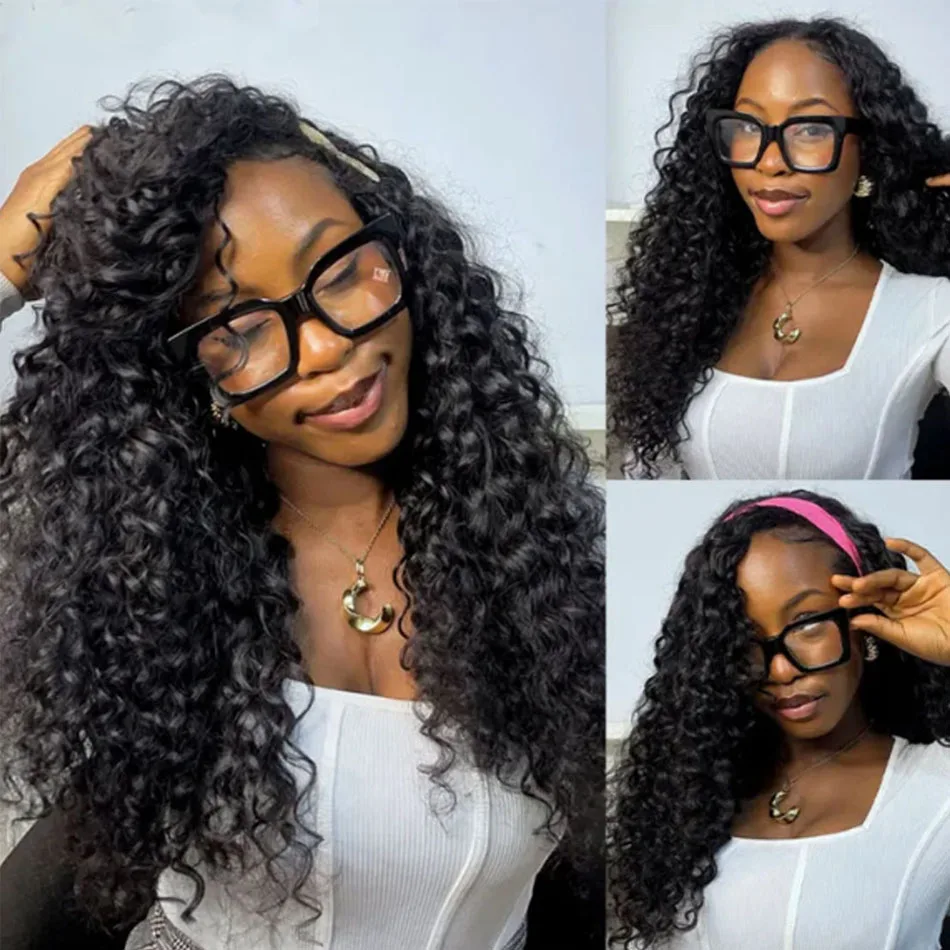 موجة عميقة نصف شعر مستعار شعر الإنسان مع الرباط سلس كليب Ins الوجه على شعر مستعار 30 بوصة لا شيء الدانتيل شعر مستعار مجعد عميق للنساء السود