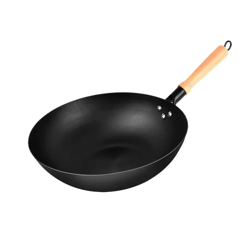 32cm Wok Pan,Woks & Black Carbon Steel Stir Fry Pans,Gas,Cooktop,Nitriding Kitchen Cooking Pot,Round Bottom Chinese Wok