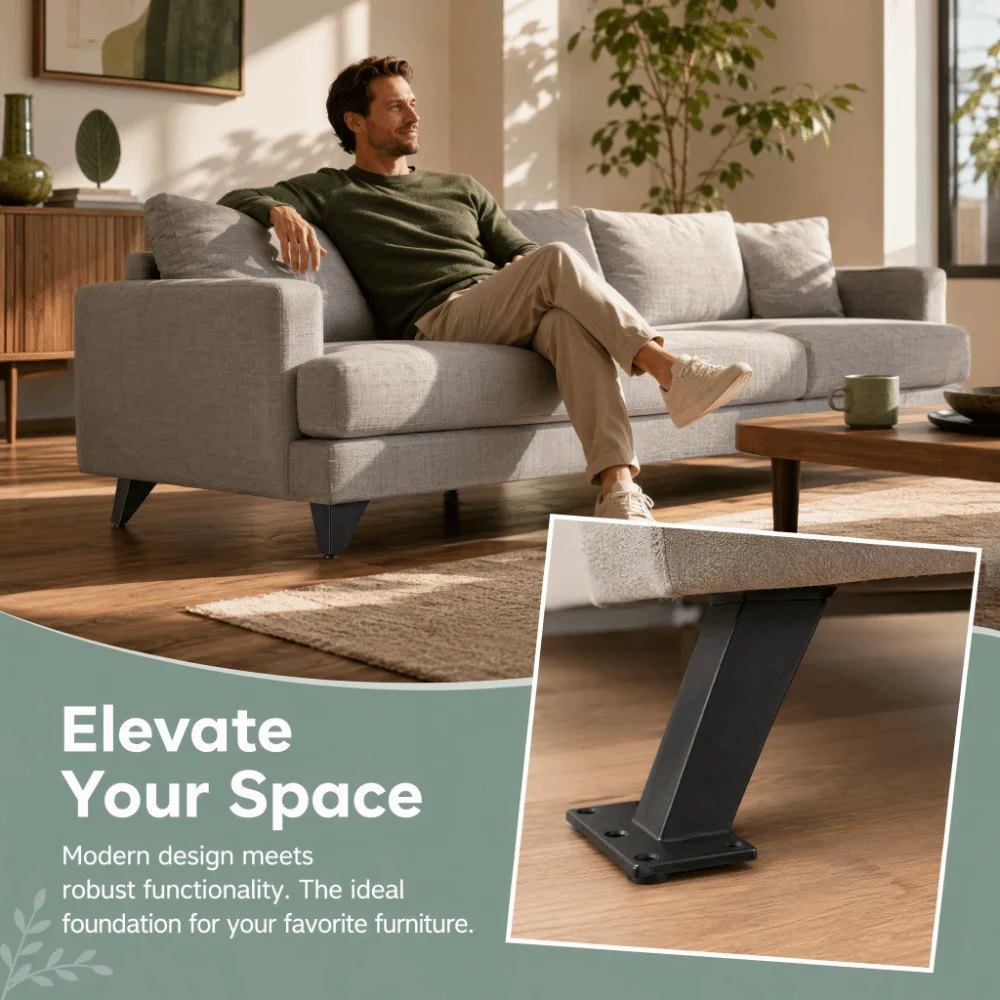Inclined Matte Black Furniture Legs Aluminum Alloy Square Shape Metal Cabinet Legs Bed Support Legs Sofa Couch