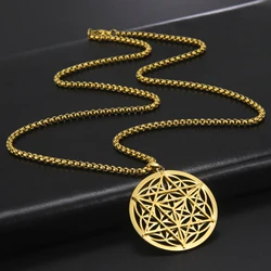 LIKGREAT Gold Color Round Flower of Life Merkaba Pendant Necklace Meditation Charm Stainless Steel Jewelry Valentine's Day Gifts