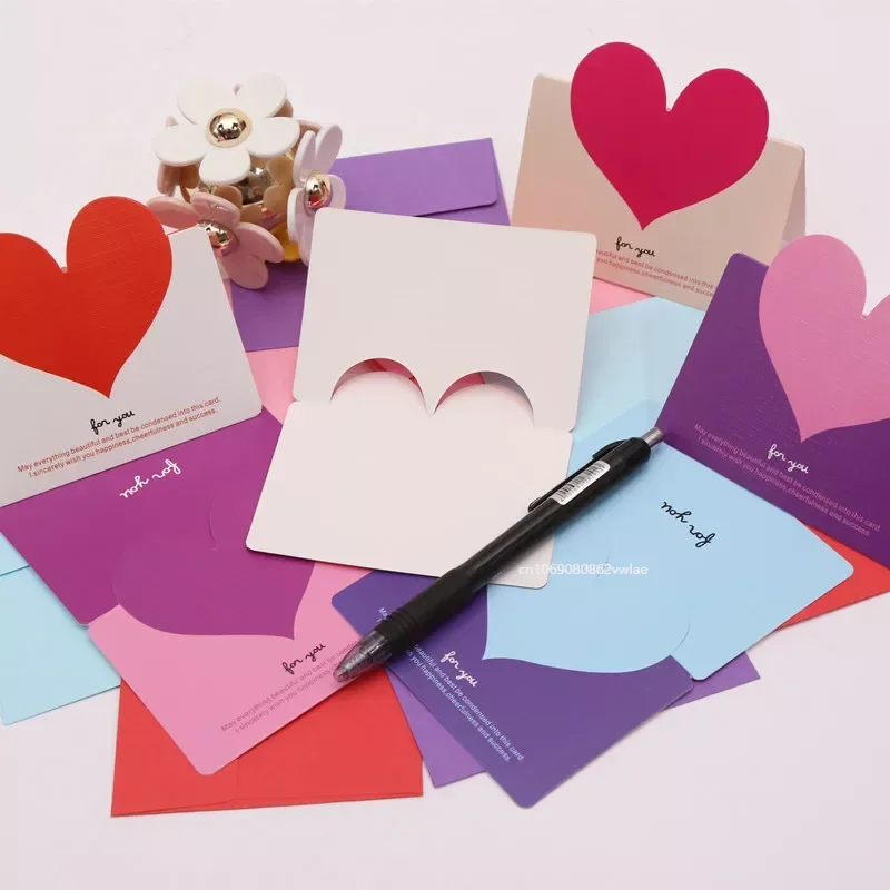 10pc/bag Mixed Color LOVE Heart Shape Greeting Card Valentines Day Gift Wedding Invitations Card Romantic Message Thank You Card