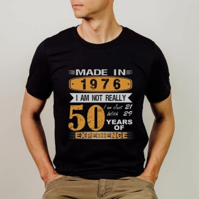 

Рубашка на день рождения пятидесятых для женщин и мужчин, винтажные футболки на 50-летие 1976, подарочные футболки с рисунком, повседневный стиль, обычный с коротким рукавом