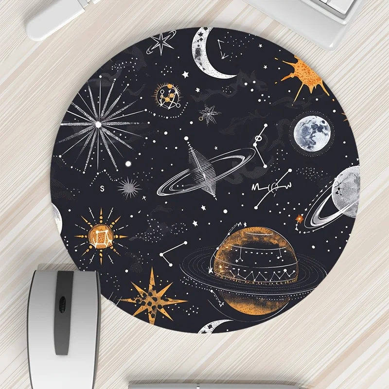 1PC Universe Pattern Round Portable Durable Texture Comfortable Mouse Pad Cartoon Thickened Desktop Non Slip Rubber Pad