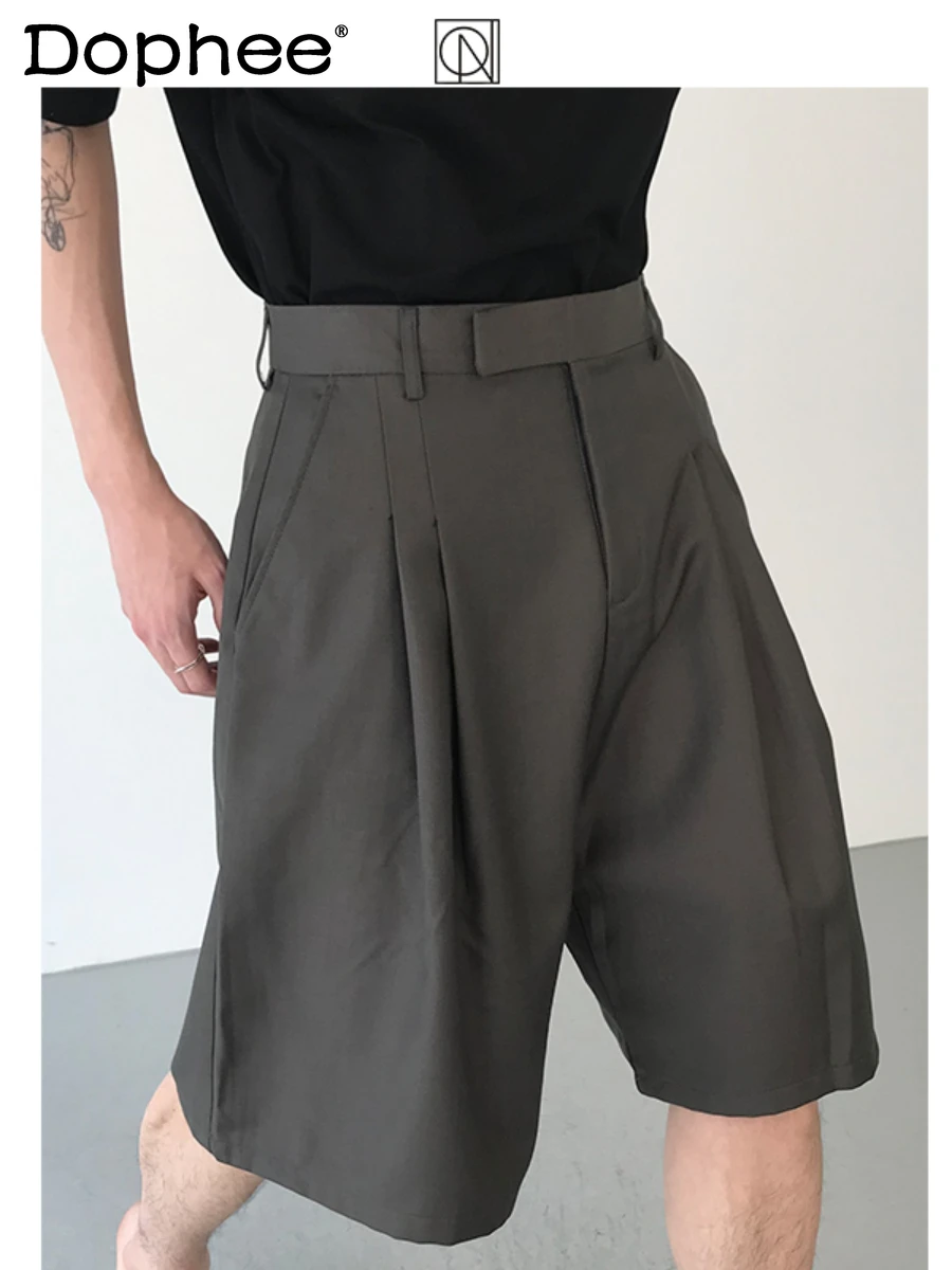 A- Line Suit Shorts Men's 2024 Summer High-End Male Loose Comfortable Suit Pants Fashionable Solid Color Straight Shorts