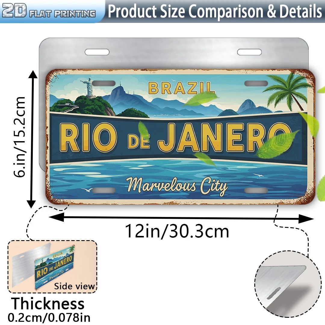 2D Flat, [2D Flat] 2D Flat Printing, 1pc, Retro Sign, Outdoor Plaques and Wall Art (15.24cm X 30.48cm), Brazil Rio De Janeiro Ci