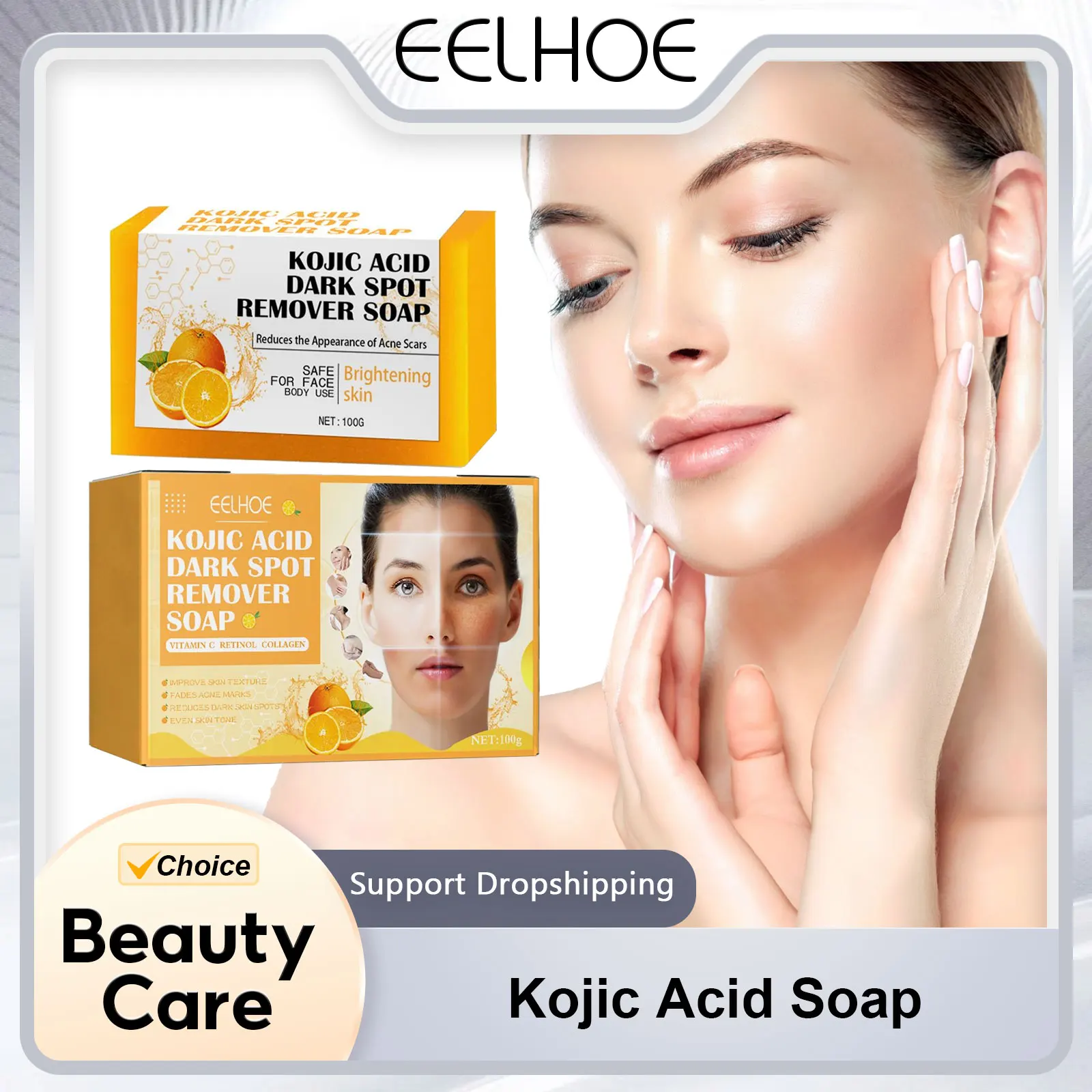 

EELHOE Kojic Acid Soap Cleaning Even Skin Skin Brightener Oil Control Nourishing Hydration Skin Care Natural Turmeric Soap 100g