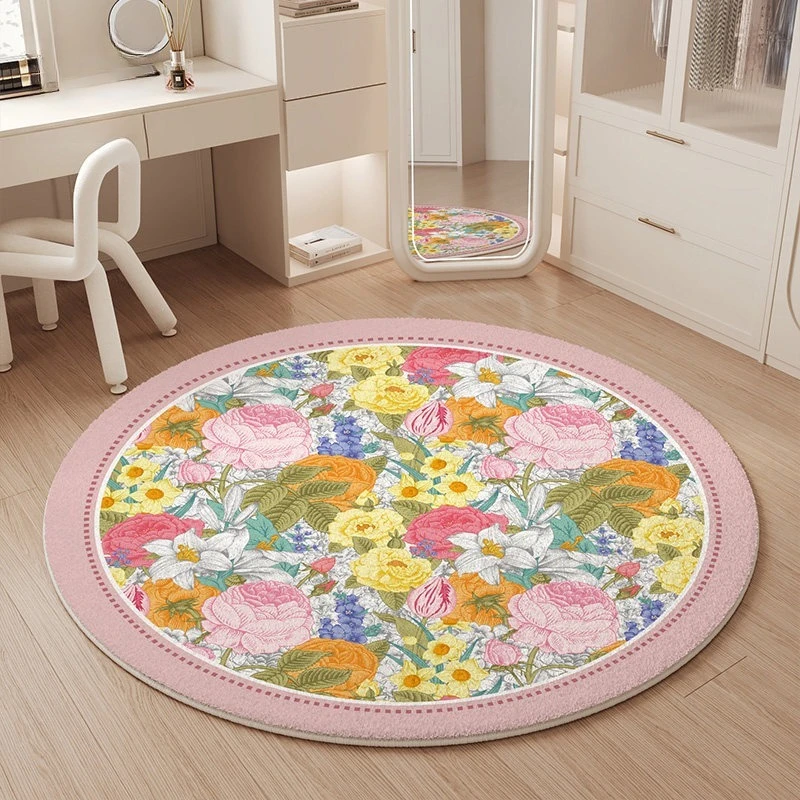 

Декор для спальни с цветочным узором, круглый ковер, ковры во французском стиле для гостиной, толстый плюшевый коврик для отдыха для девочек, пушистый мягкий ковер