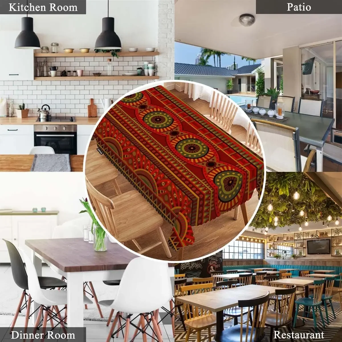 African Ethnic Style Geometric Waterproof Tablecloth Holiday Party Decor Washable Rectangle Table Cloths Home Dining Table Decor