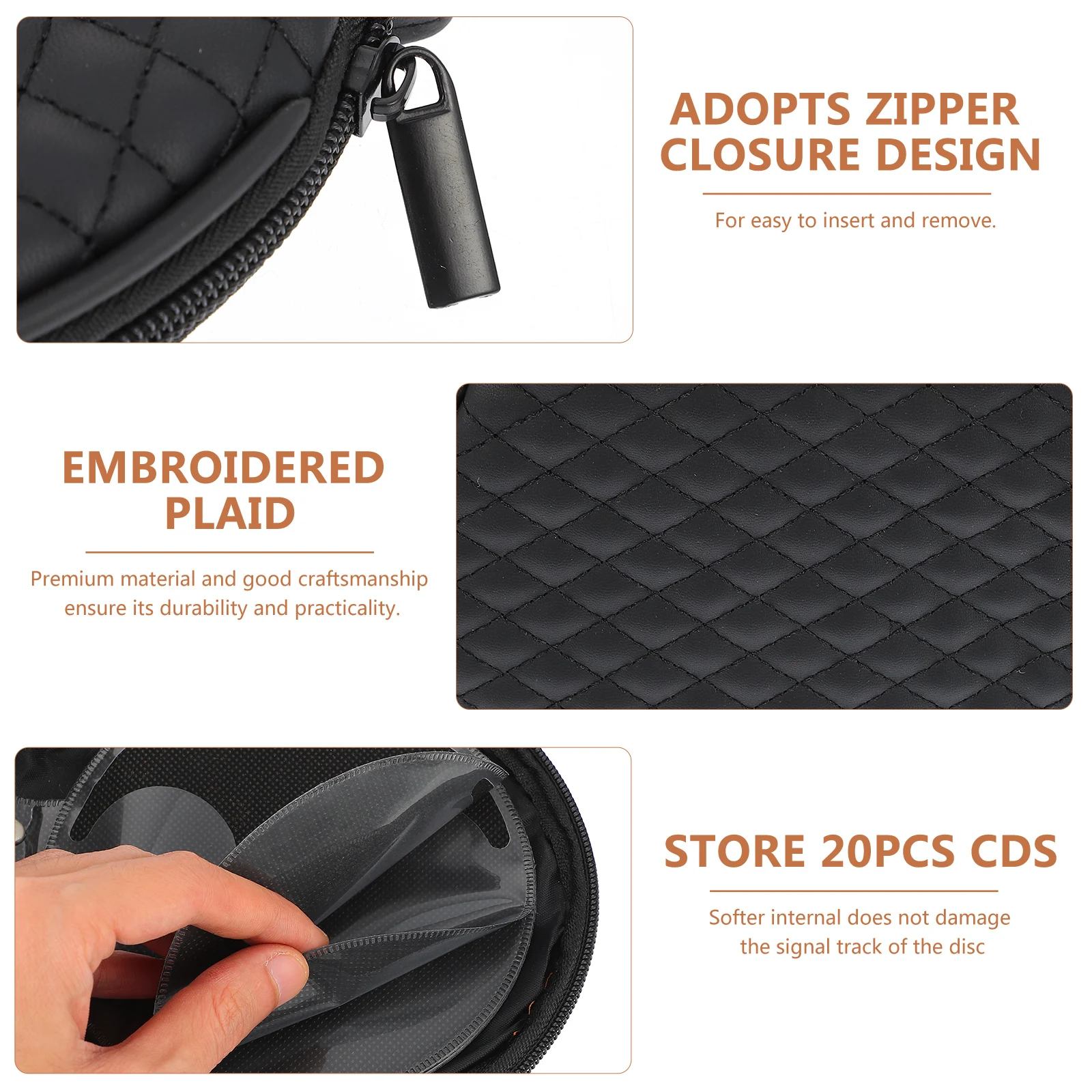 

1pc Car CD Storage Case Home CD Bag Black Edge Round Disc Bag Zipper Design Premium Material Craftsmanship Durability