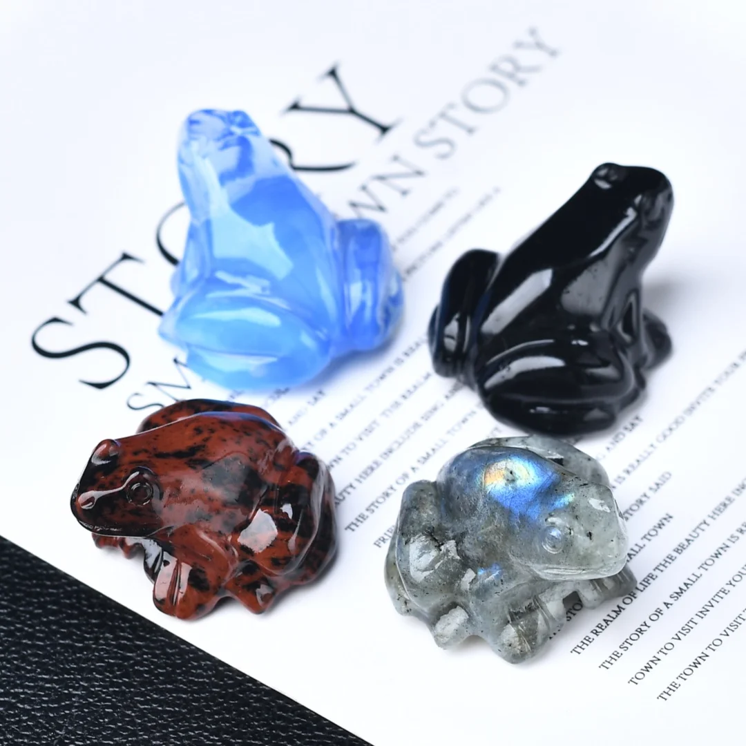Natural Crystal Carved Frog Healing Crystal Decoration for Home Use Unique Geode Rock Artwork Gift