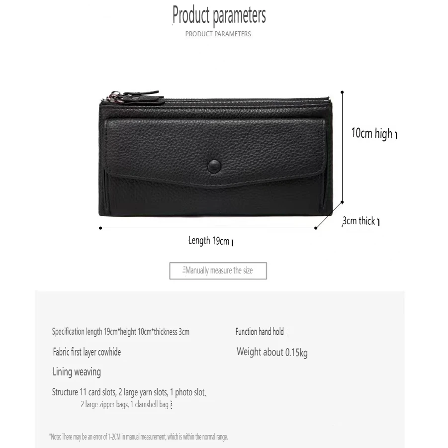 Dompet Wanita Dompet Ritsleting Ganda Panjang Kulit Sapi Tas Tempat Kartu Kredit Kapasitas Besar Warna Polos Sederhana dengan Saku Koin