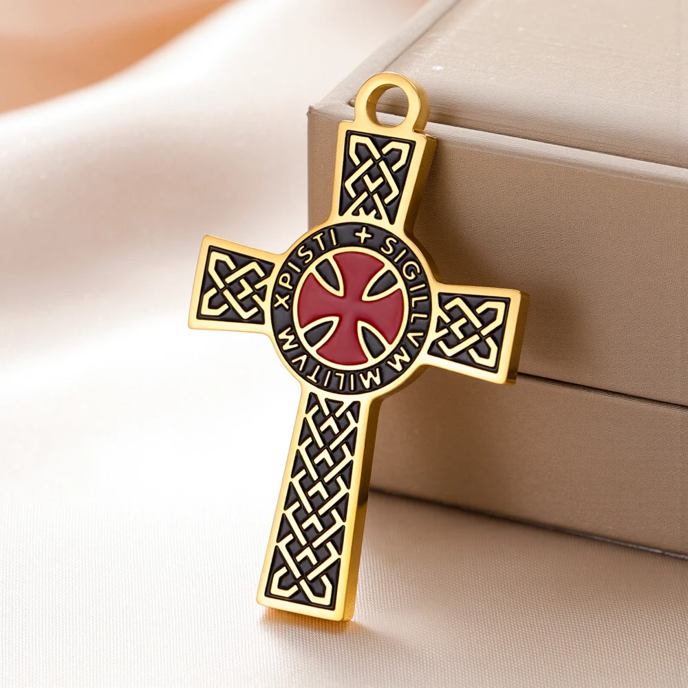 Dawapara Templer-Kreuz-Anhänger für die Schmuckherstellung, Heiliger Ritter, religiöser Schutz, Amulett, Edelstahl-Charm, DIY-Zubehör – Detail 6