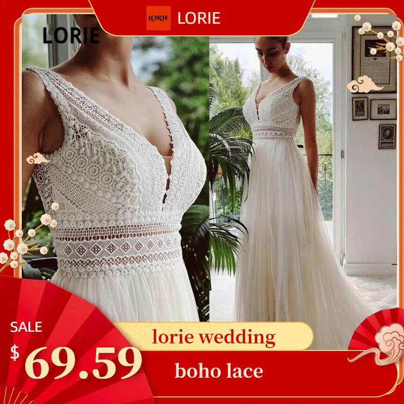 

Свадебное платье LORIE в богемном стиле, элегантное кружевное Тюлевое платье-трапеция с V-образным вырезом и аппликацией, белого и цвета слоновой кости, платье невесты в стиле бохо, 2024
