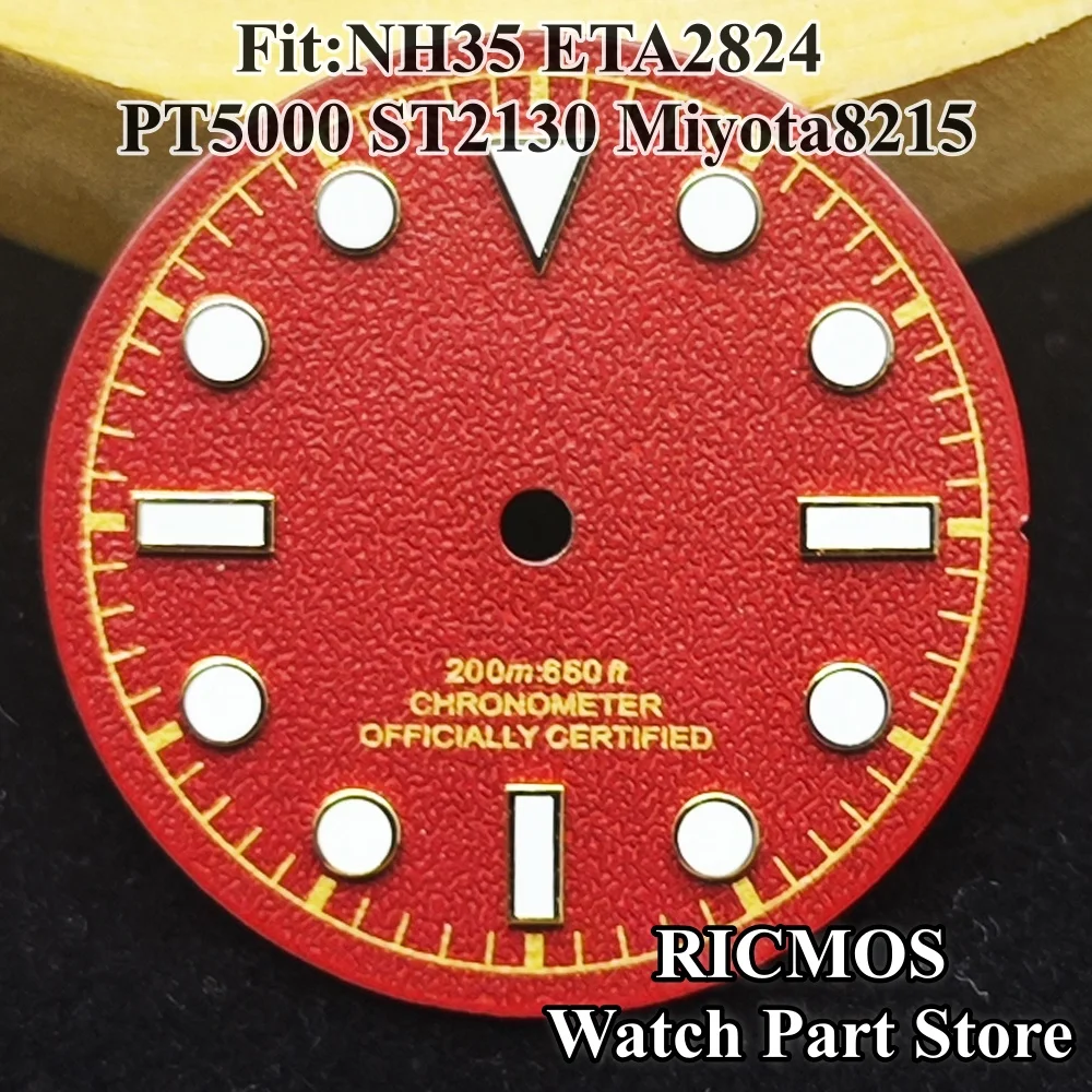 28.5mm Spark Pattern Watch Dial - Red/Blue/Green Luminous Suitable for NH35 ETA2824 ST2130 PT5000 Miyota8215 Movements - Watch F