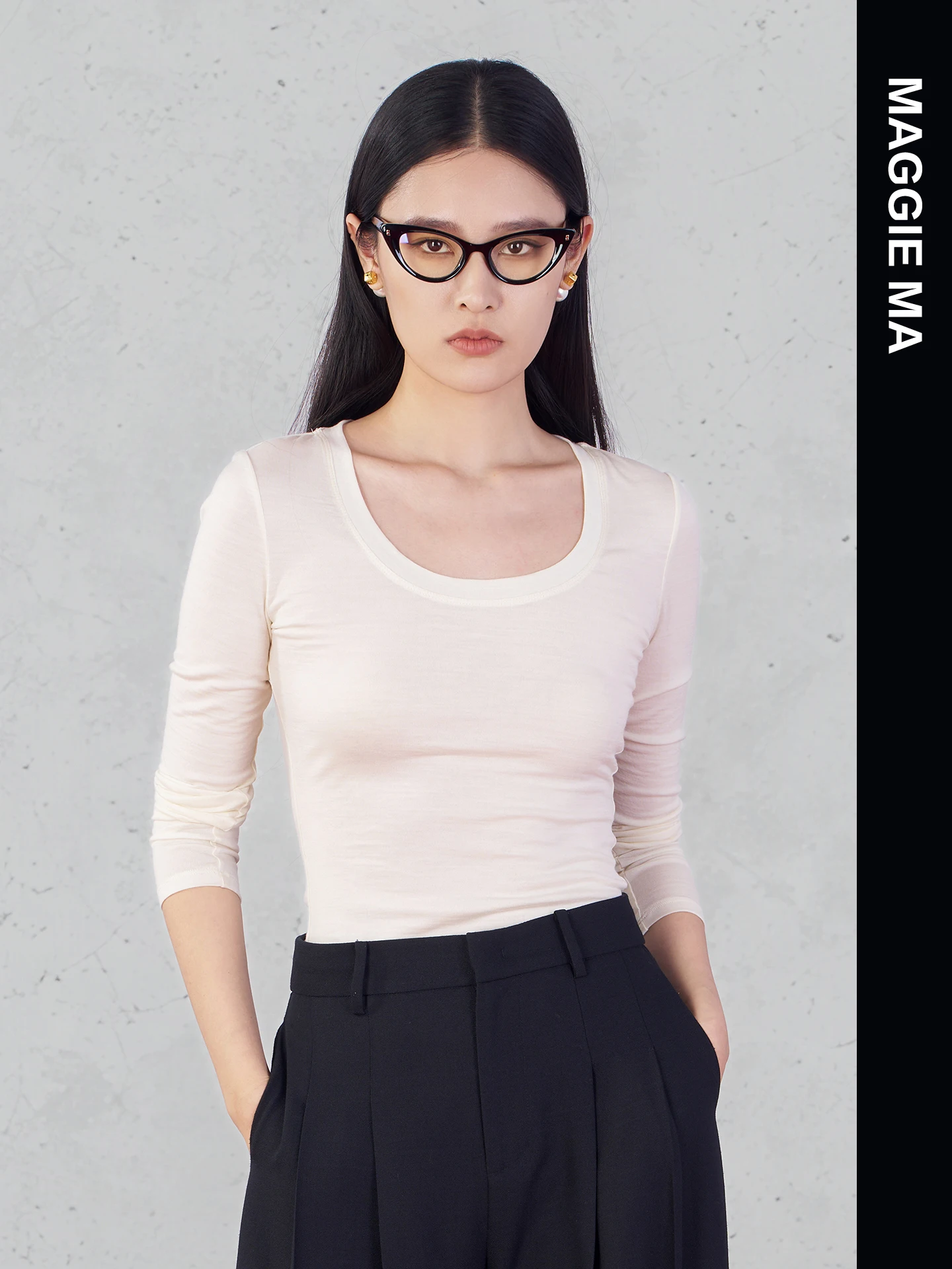 

Maggie Ma Sle Women's Long Sve Woolen Base irt Soft Slim Fit White Simple Faionable Winter T-irt