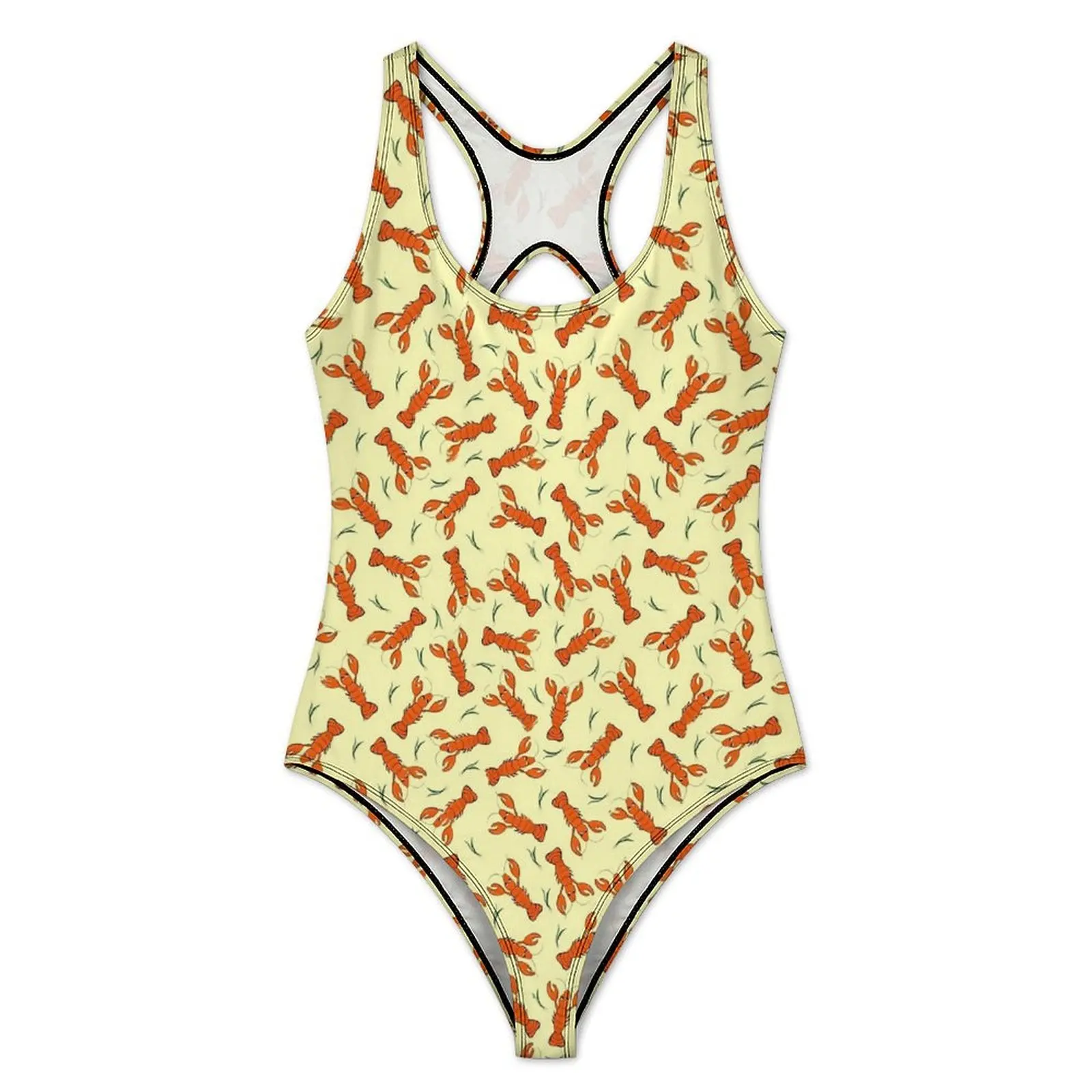 Cartoon Lobsters Swimsuit Funny Animal One-Piece Swimwear Push Up Fantasy Monokini Sexy Holiday Swim Printed Bodysuit