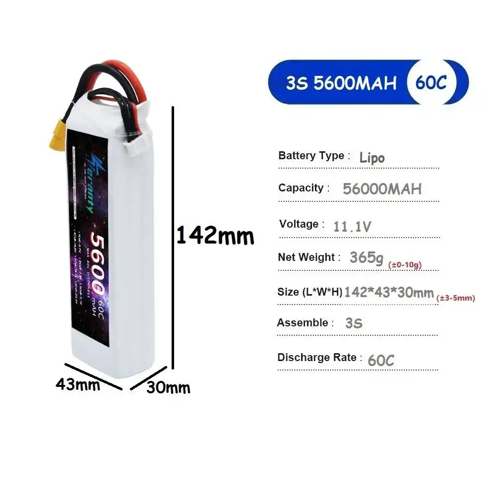 TERANTY 11.1V 5600MAH 6500MAH 7200MAH 60C/80C 3S LIPO Battery RC EC5 Soft Case for RC Cars Drones FPV Plane Racing Hobby1pcs