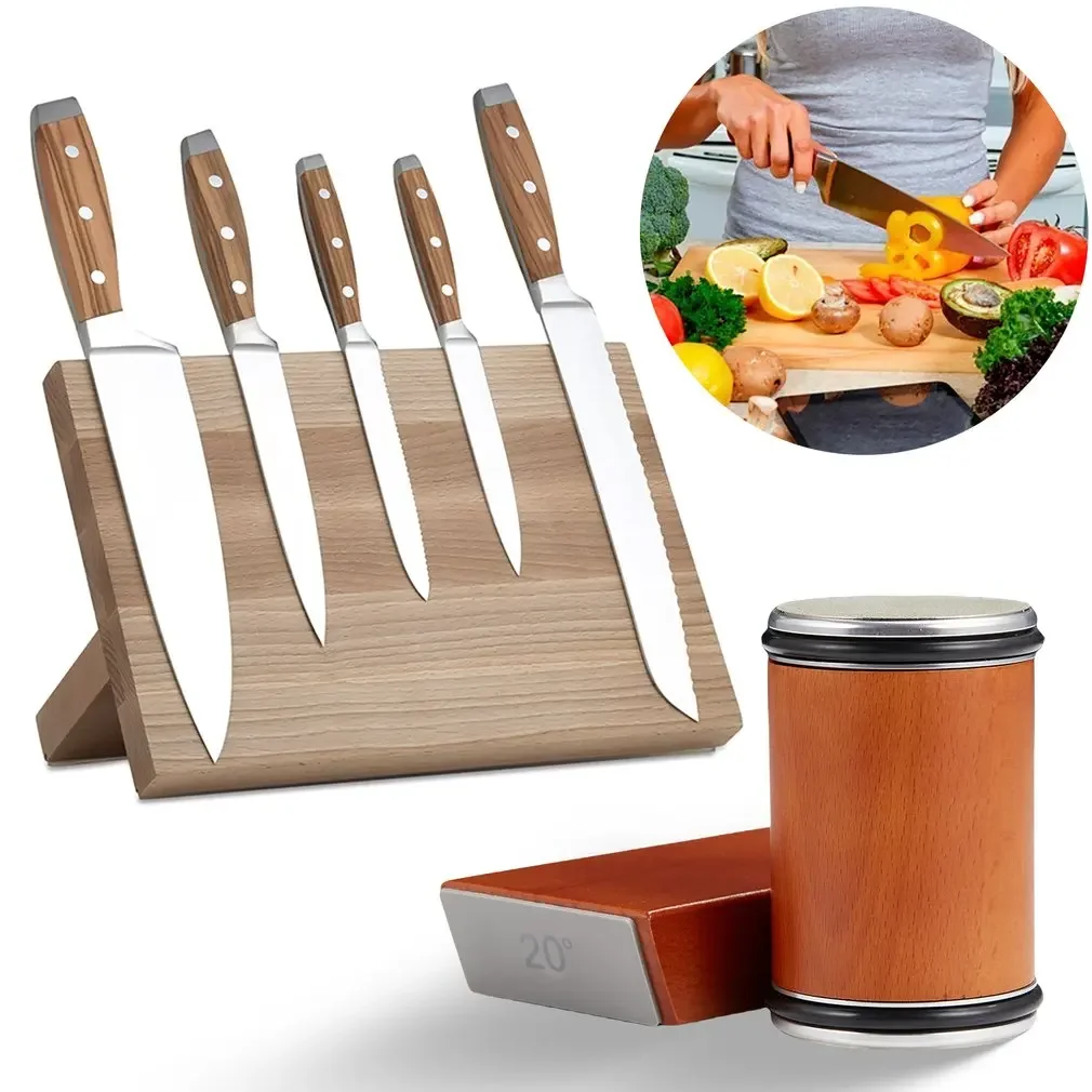 New Rolling Knife Sharpener Kit Magnetic Knife Holder Adjustable Angle Cylinder Set Kitchen Ceramic Polishing Disc Kitchen Tool