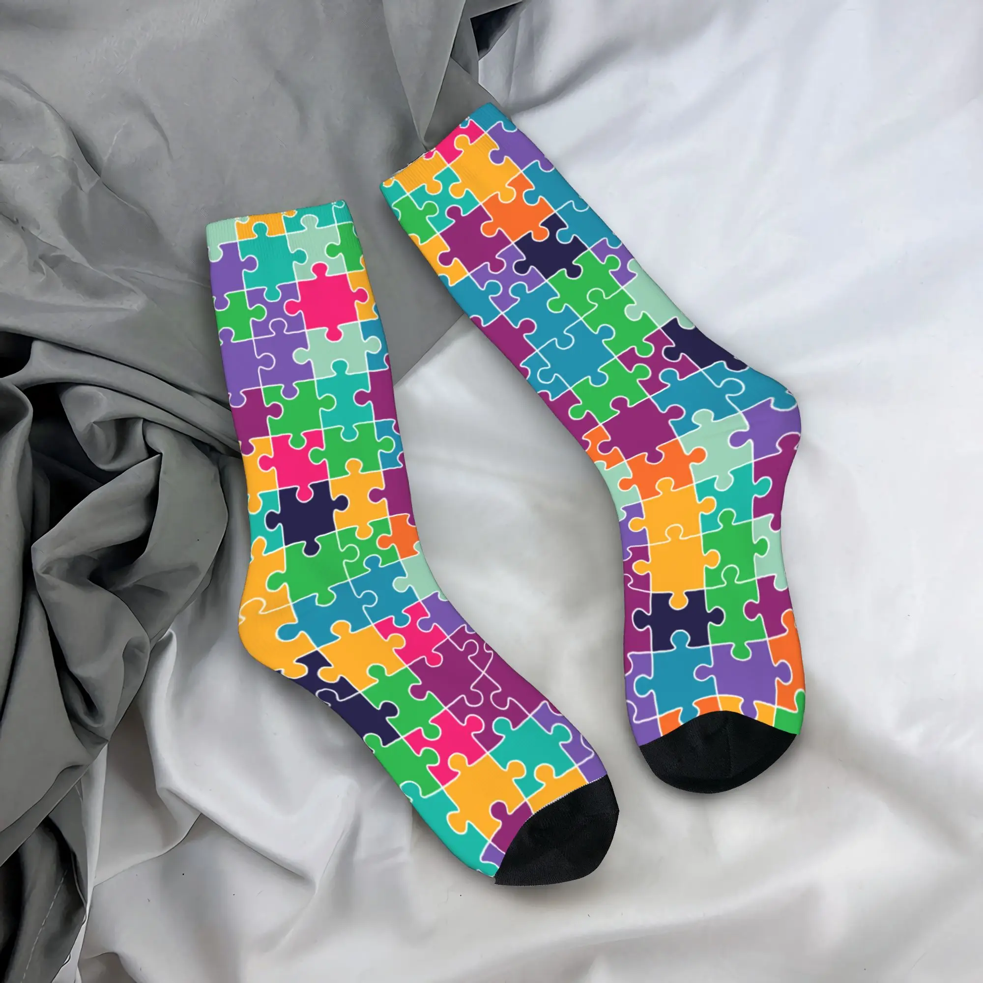

Мужские носки с ярким принтом-пазлом, осенние модные носки высокого качества, нескользящие носки с рисунком для скейтборда