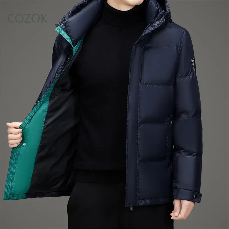 Cozok Schwarz gold abnehmbarer Hut Herren Daunen jacke Designer kleidung Herren Enten Daunen kurze Jacken Winter jacke für Herren Herren mantel