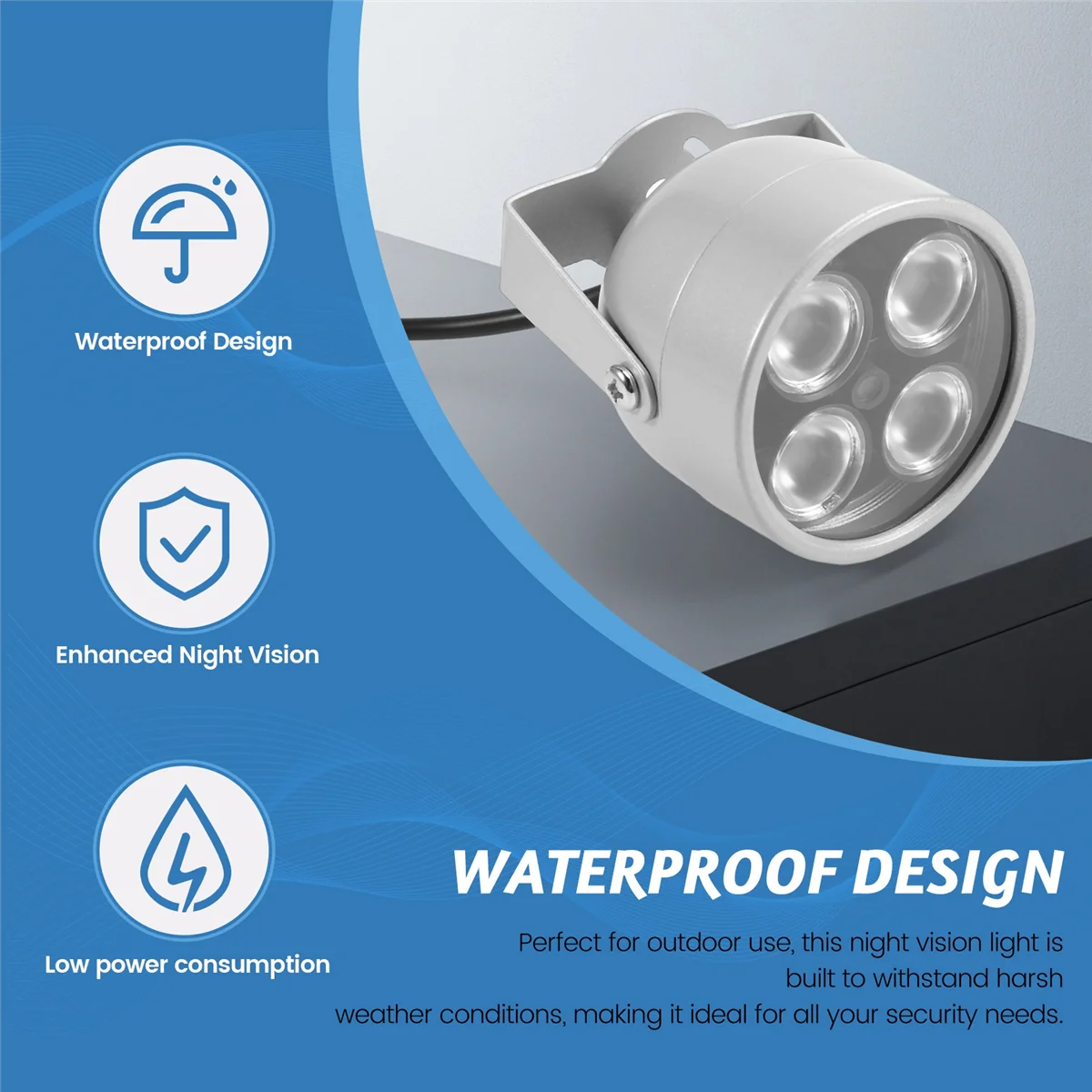 4 matriz de LED infrarrojos impermeable visión nocturna IR iluminador luz de relleno DC 12V para cámara de seguridad