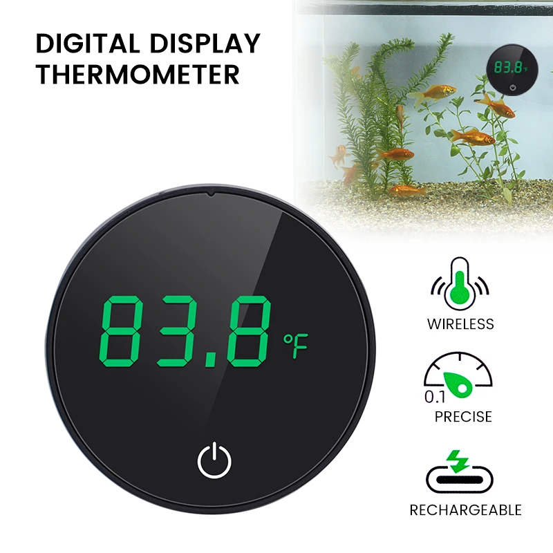 Digital Aquarium Thermometer Display Water Temperature Measuring Tool for Fish No Probe No Wire for Tank Terrarium Range 0-140