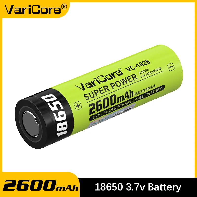 

VariCore VC-1826 18650 Battery 3.7V 2600mAh 13A High Drain Rechargeable Li-ion Battery for Flashlight Torch Vape