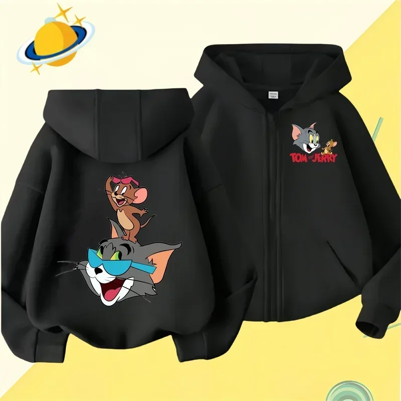 Cat and Mouse kids zipper hoodie cartoon print Autumn/Winter long-sleeved hooded sweatshirt casual top for boys and girls