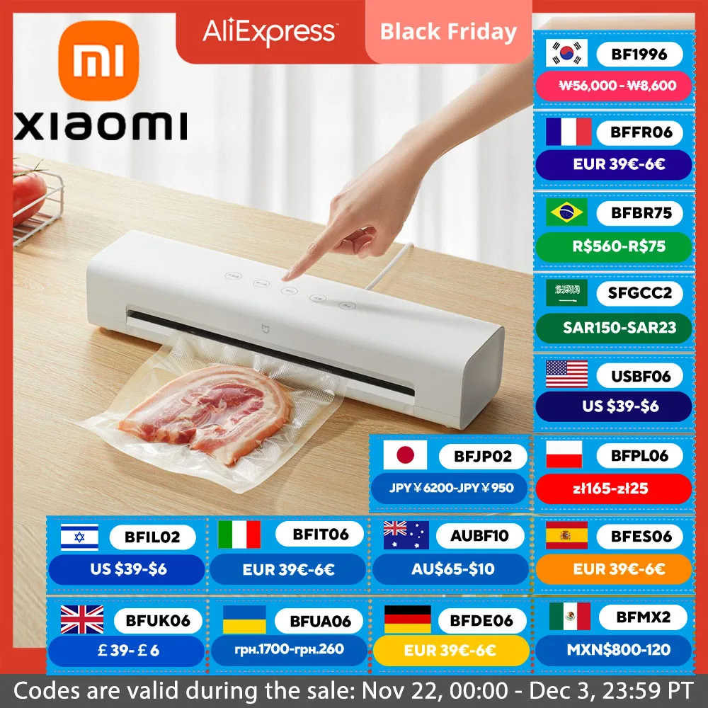 XIAOMI MIJIA Vacuum Sealer Machine,70Kpa Food Vacuum Sealer Machine Preservation Dry/Moist Modes,220V With Free 10pcs Vacuum Bag