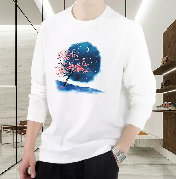 

T shirt for men autumn Halloween Football Y2k Long sleeves Graphic tee Moon Tree 90s vintage clothes Casual Printed t shirt High