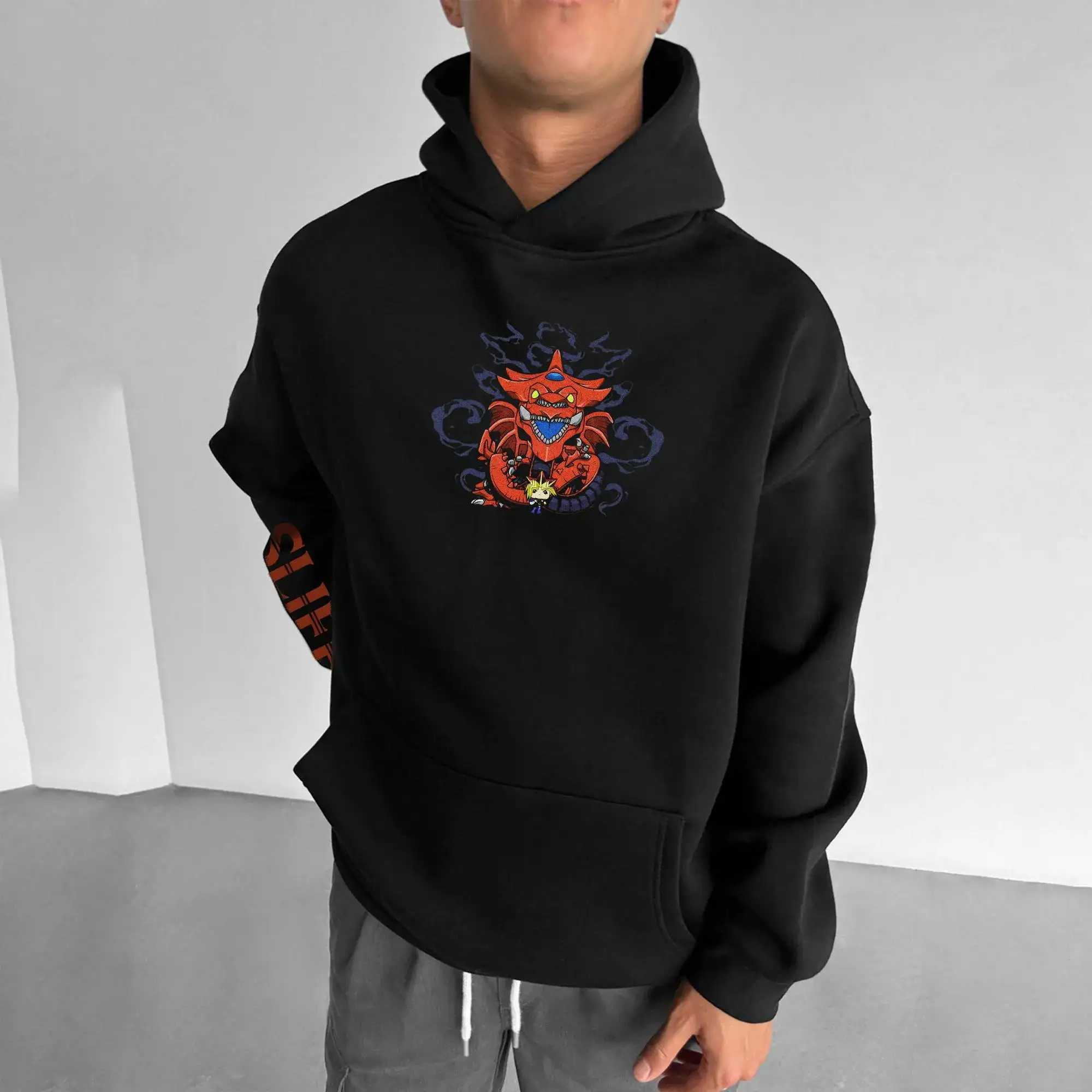 YuGiOh Sudadera con capucha para hombres y niños Algodón Manga larga Forro polar Bolsillo canguro Conjunto familiar de gran tamaño Tema de anime