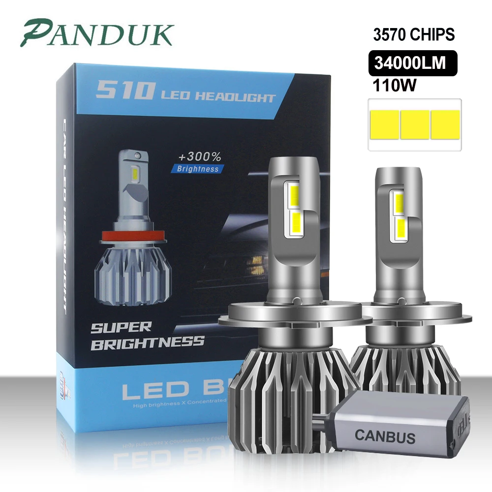 

PANDUK H7 LED Canbus 110W 34000LM Headlight H1 H4 H8 H9 H11 9005 9006 Hb3 HB4 9012 Led Bulb Turbo Lamp For Car 6000K 12V